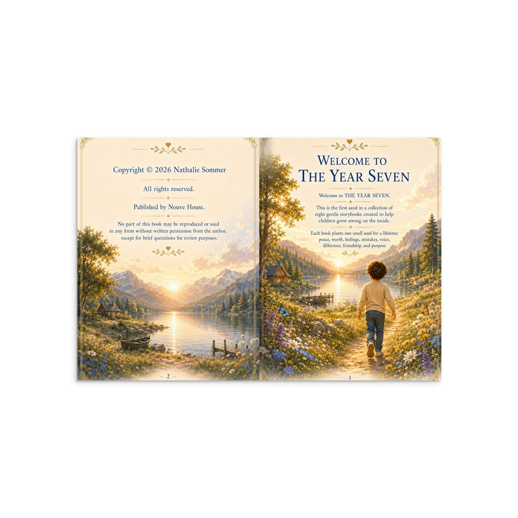 Inner Peace Children's Book pages featuring scenic landscape and welcoming message for mindfulness storybook for kids.
